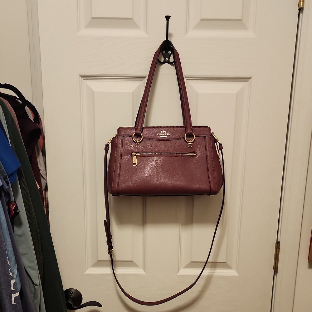 Coach Maroon Leather Satchel with Gold Hardware